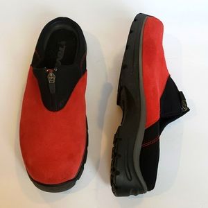 TEVA Red Slip on Suede Clogs with zip. Size 10